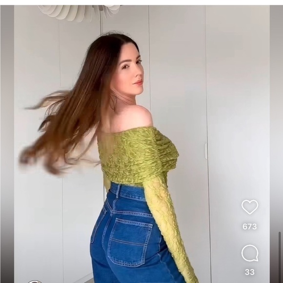 NWT Zara off the shoulder green lace top blogger fav size S - Picture 10 of 14